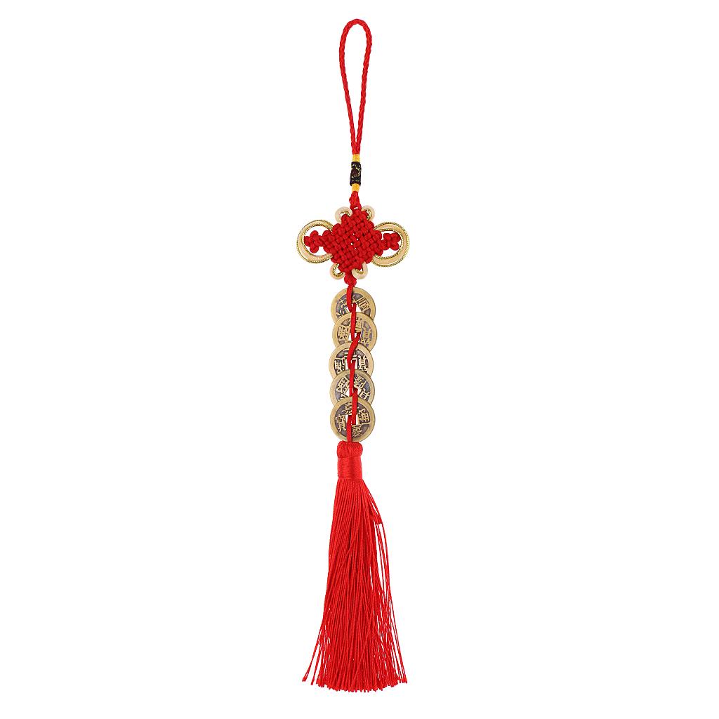 3x13 Chinese Knot Tassel Feng Shui Coins Pendant Lucky Amulet Car Inner Decor"