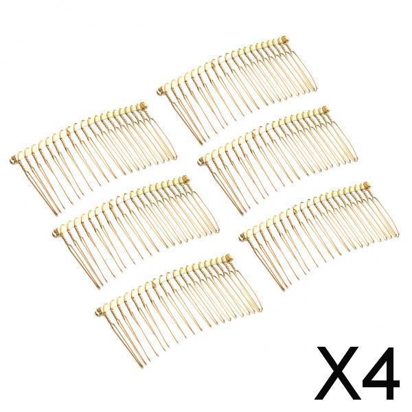 4x6pcs DIY Blank Metal Hair Clips Side Comb 20 Teeth Hair Accessories Gold