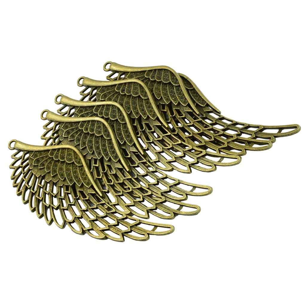 6 PCS Antique Bronze Large Hollow Filigree Angel Wing Necklace Pendant Handmade Crafts