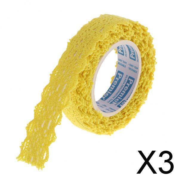 3x2 Yards 15mm Fabric Lace Washi Tape Self Adhesive Trim Wedding yellow