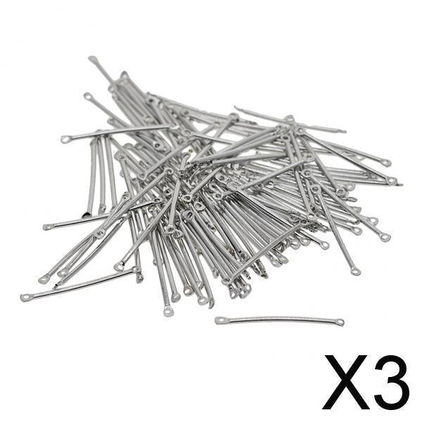 3x100 Pieces Silver Metal Bar Straight Connector Dangle Charms DIY Making 25mm