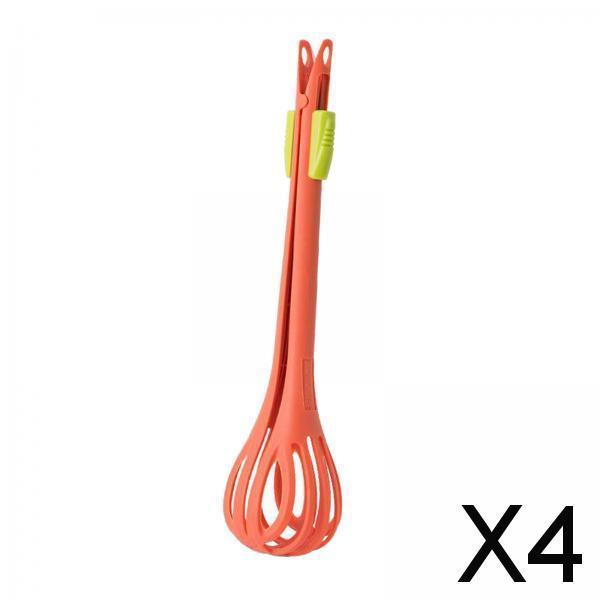 4xEgg Beater 2-in-1 Food Tong Holder Cooking Frother Kitchen Tool Orange