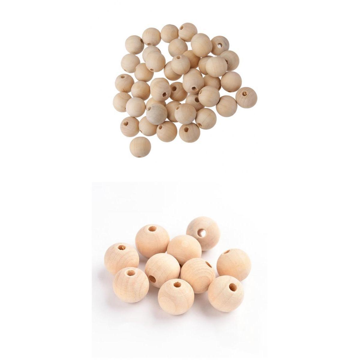100pcs Natural Unfinished Wood Beads Baby Teething Round Ball Bead DIY Craft