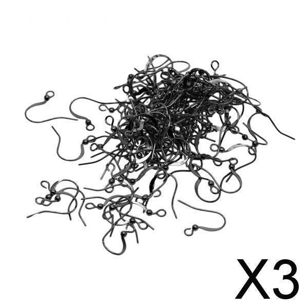 3x100Piece Brass Earring Hooks Fish Hook Ear Wires French Wire Hooks Black