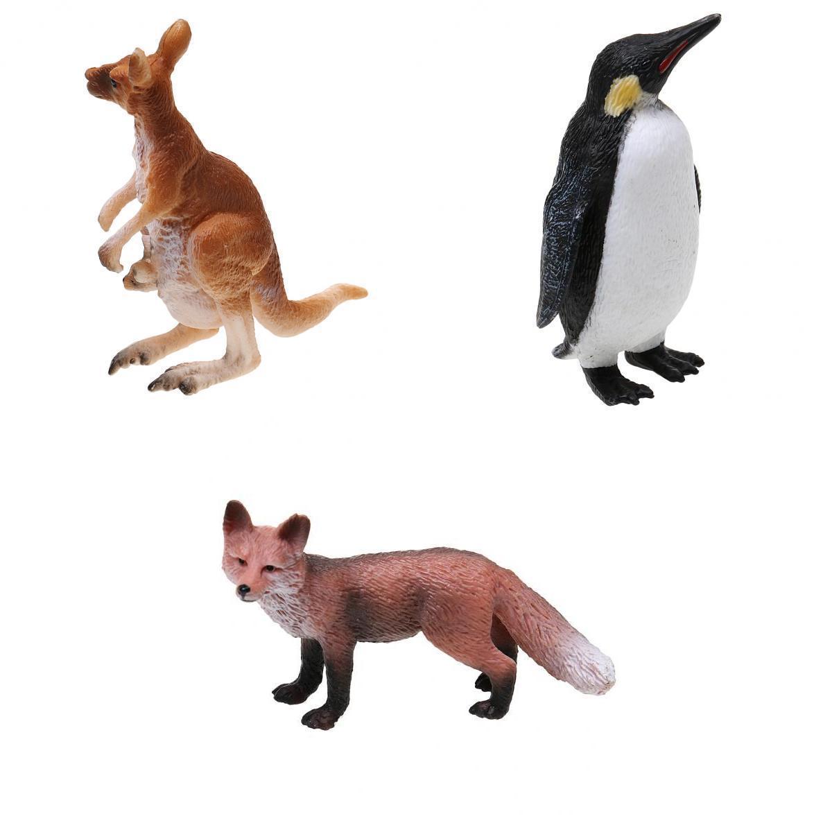 3x Realistic Kangaroo Penguin Wild Animal Model Action Figure Kids Toy