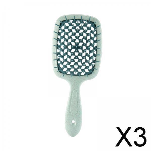 3xDetangling Hair Brush Soft Flexible Accessory Durable Curved Vent Hair Brush Green