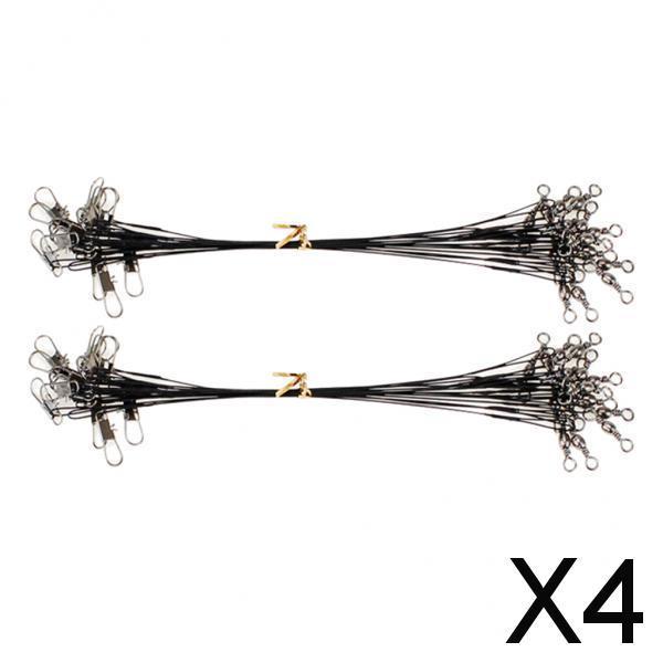 4x20pcs Fishing Wire Leaders with Safety Snaps and Barrel Swivels Black 20cm