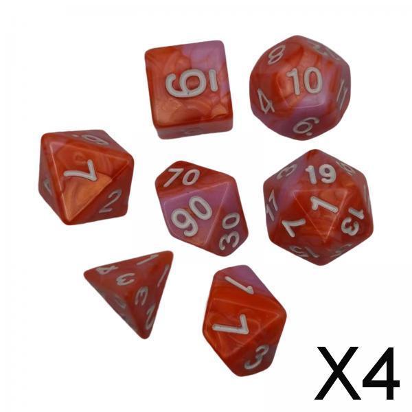 4x7 Pieces Polyhedral Dices Set Durable Board Game Props for Card Game Cafe Orange Pink
