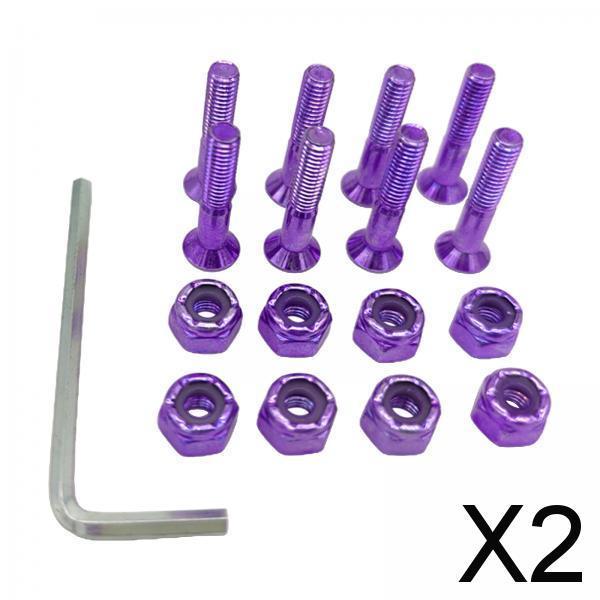 2x8pcs Replacement Skateboard Hardware Set Longboard Screws Accessories purple