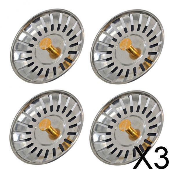 3x4Pack Stainless Steel Kitchen Sink Strainer Waste Plug Filter Drain Stopper