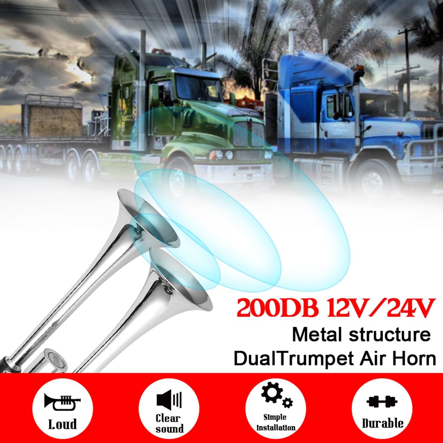 Dual Trumpet Air Horn 200DB Universal Trumpet Truck Dual Air