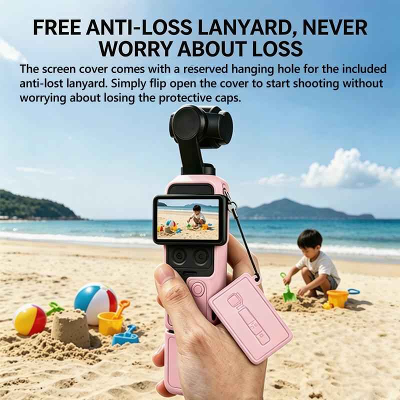 Uniqbuy Silicone Case 4-in-1 Full Body Protective Cover Kit Anti-Scratch Shockproof Skin Sleeve with Lanyard For DJI Osmo Pocket 4 (Black)