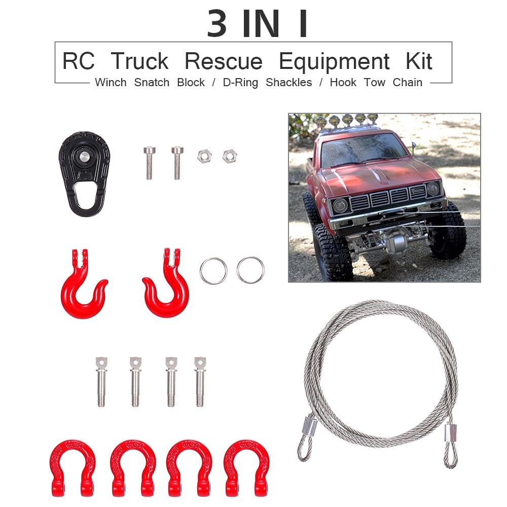 3 IN 1 RC Truck Rescue Equipment Winch Snatch Block D-Ring