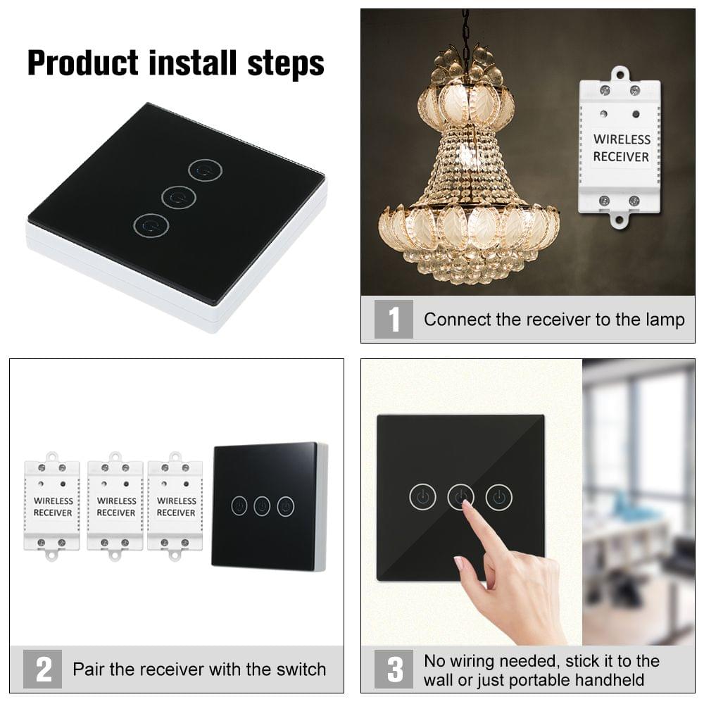 Wireless Light Switch 3 Gang On/Off Switch for Lamps