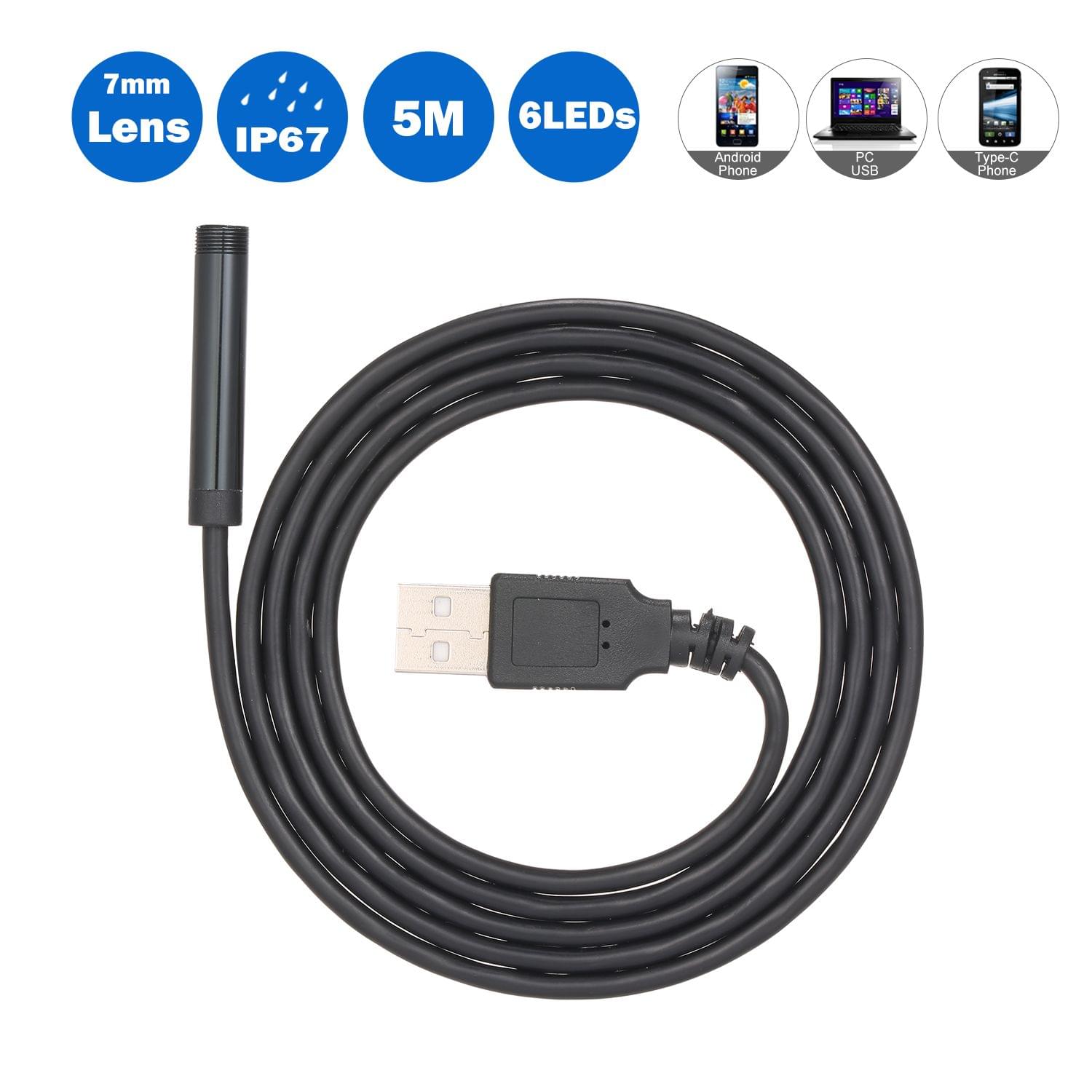 7MM Endoscope Camera 6 LED Lens Mini Camcorders IP67 - 5M