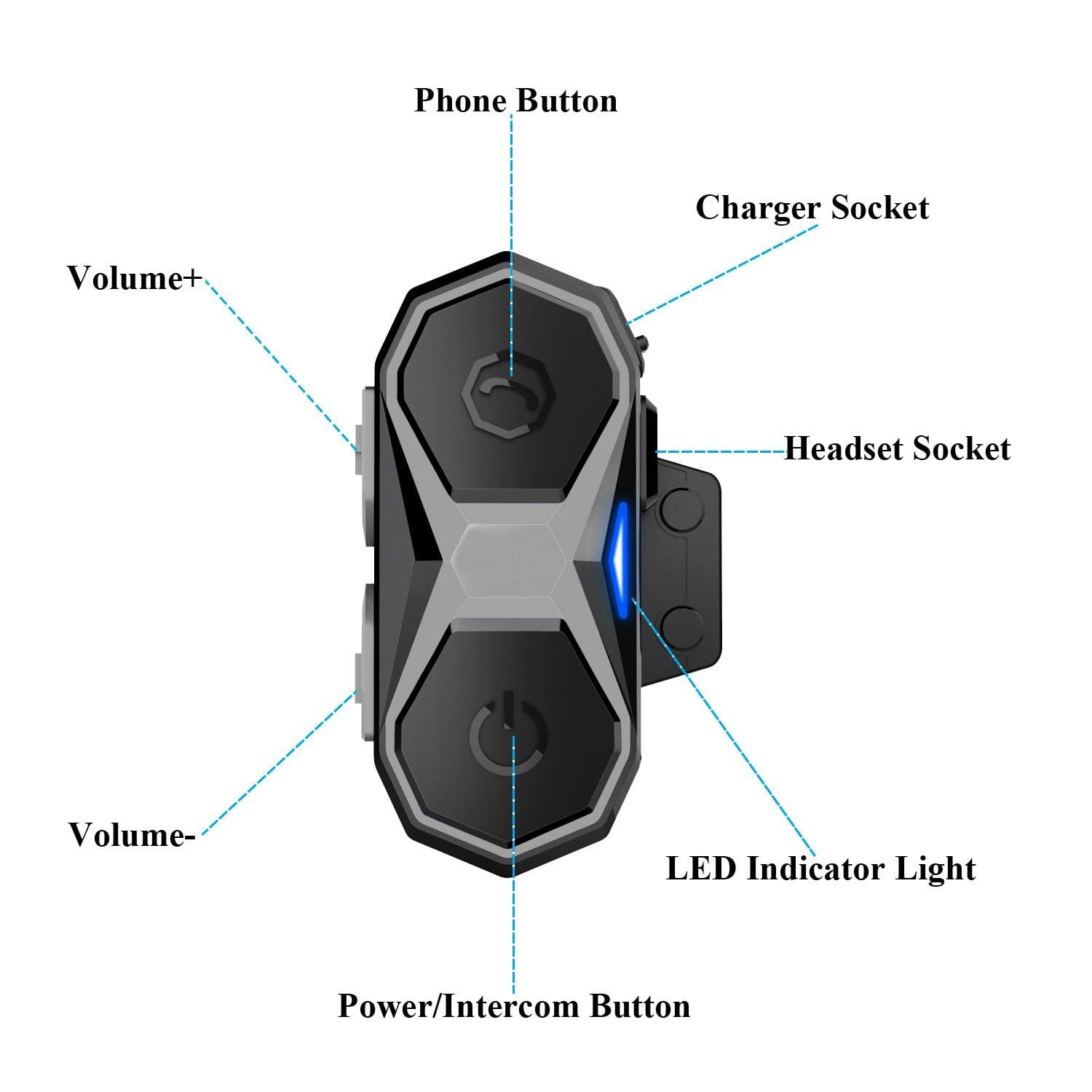 WT005 Motorcycle Bluetooth Intercom Helmet Headset 1000M