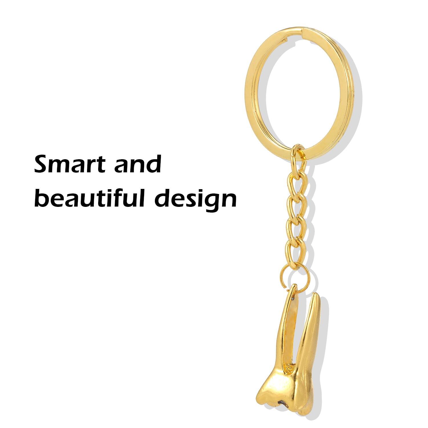 Gold Tooth-shaped Key Chain Dental Theme Stainless Steel Key
