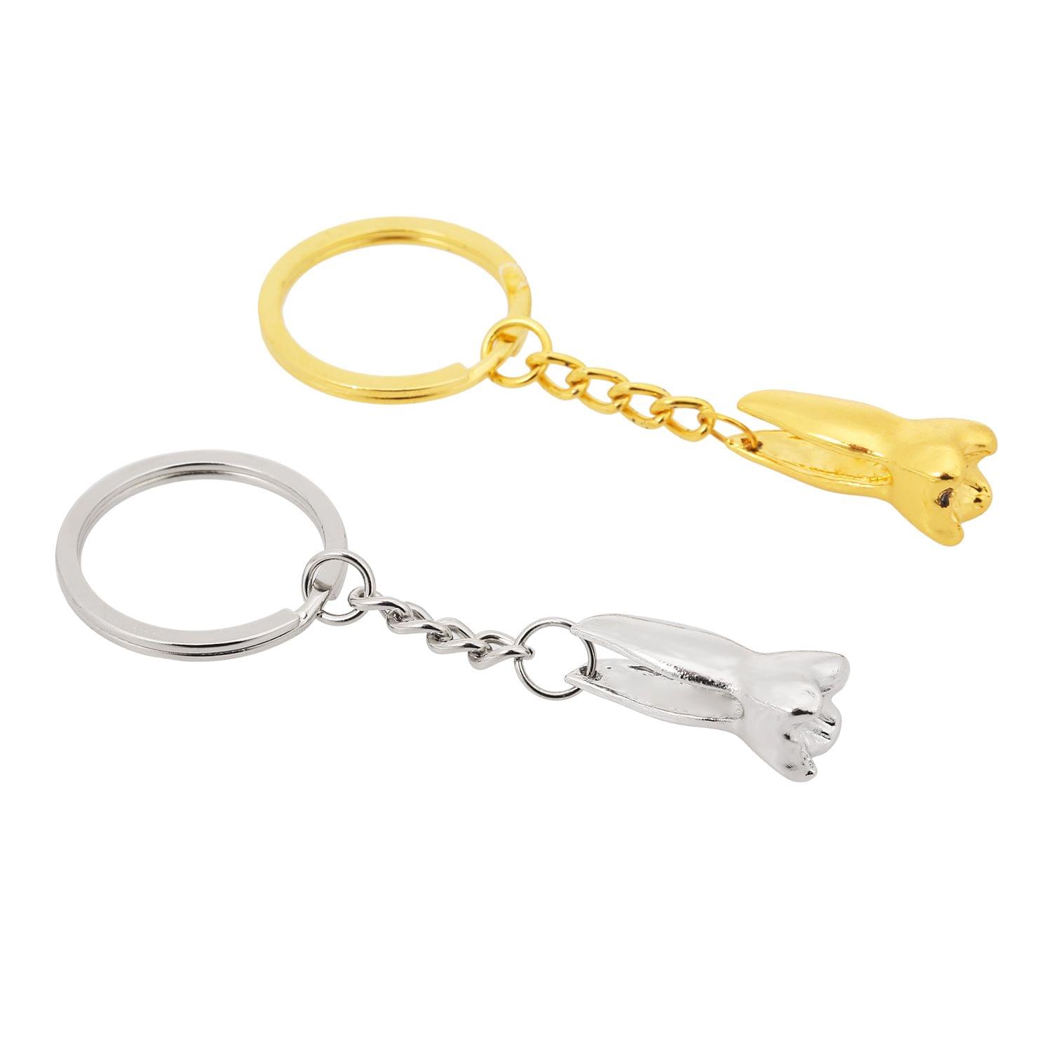 Gold Tooth-shaped Key Chain Dental Theme Stainless Steel Key