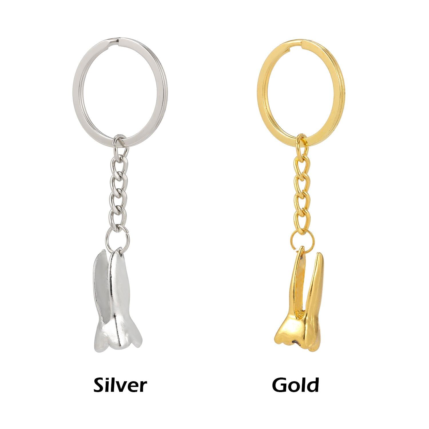 Silver Tooth-shaped Key Chain Dental Theme Stainless Steel