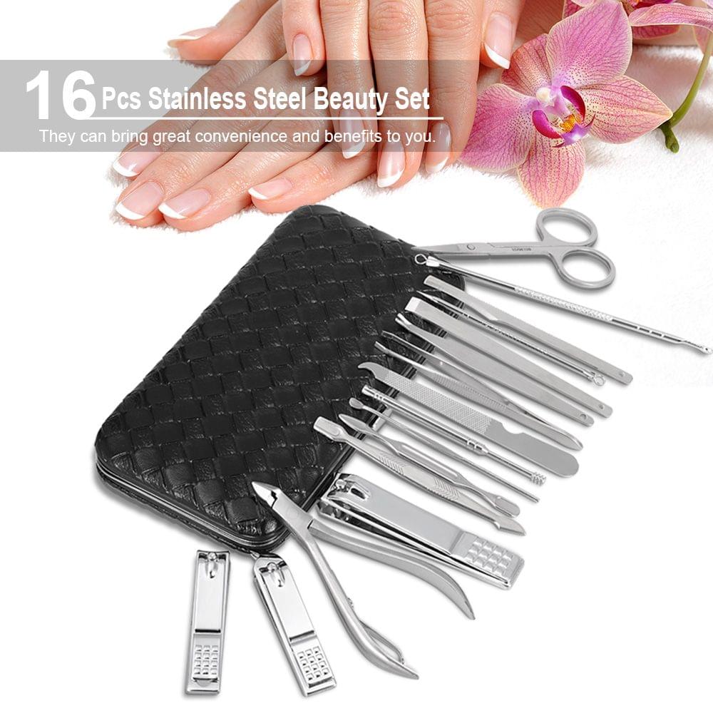 16Pcs Stainless Steel Manicure Pedicure Set Nail Clipper