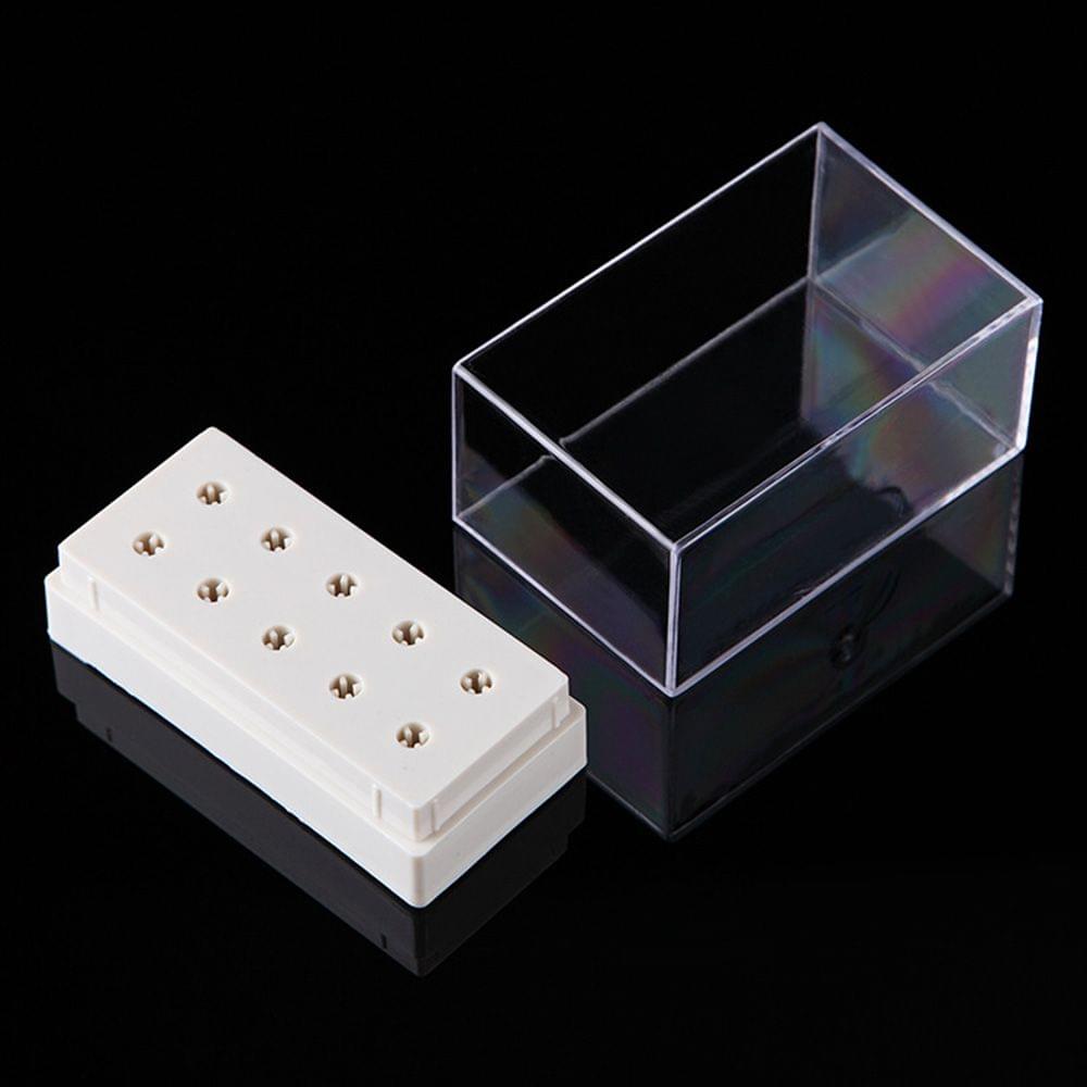 10 Holes Nail Drill Bits Holder Display Standing With Cover