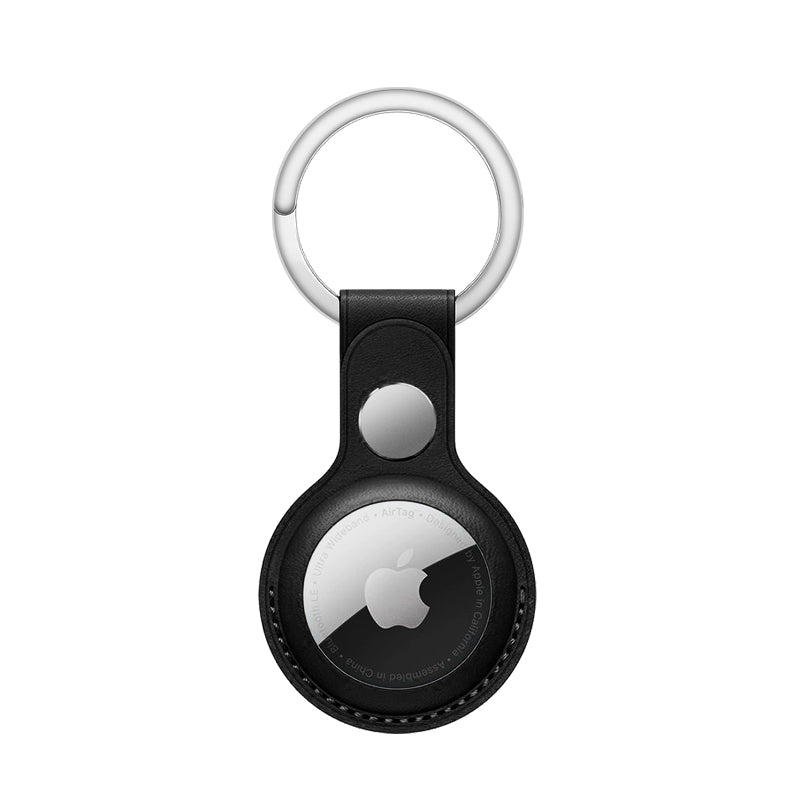 JIUYU Genuine Leather Protective Cover Shock-Proof Case (S Style) for Apple AirTag - Black - UNIQBUY