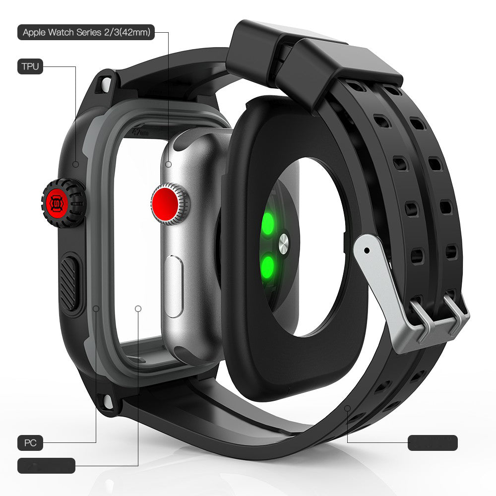SHELLBOX Silicone Watch Band+Waterproof Cover for Apple Watch Series 3 / 2 42mm - UNIQBUY