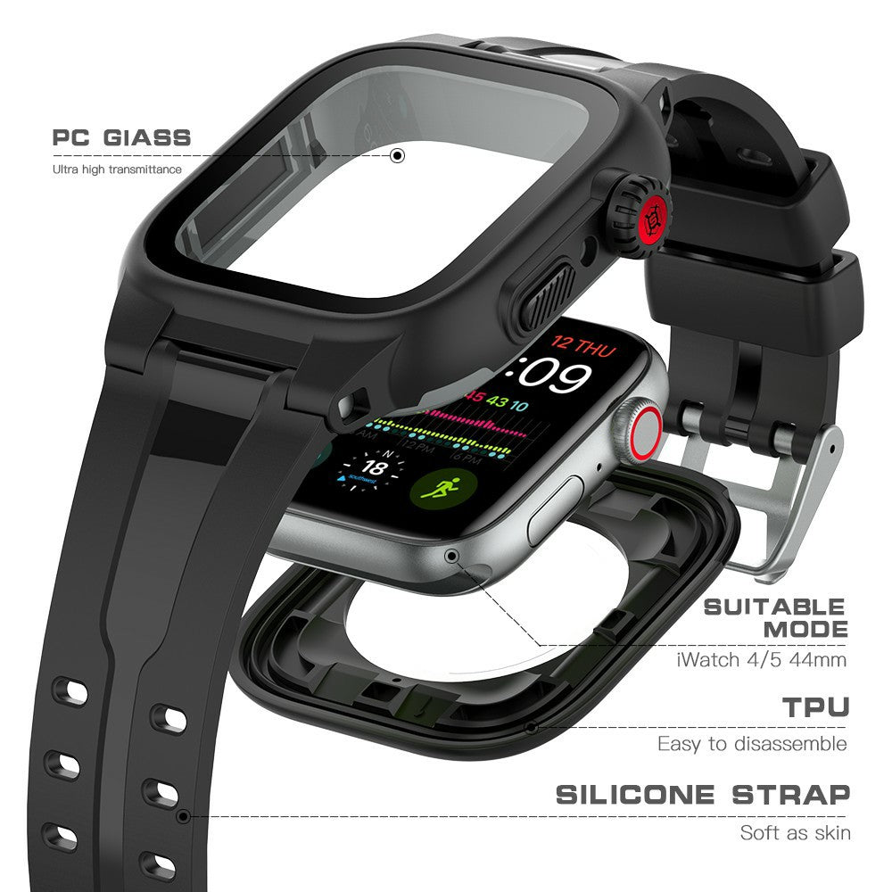 SHELLBOX Breathable Sports Silicone Watch Band+Waterproof Cover for Apple Watch Series SE / SE (2022) / 6 / 5 / 4 44mm - UNIQBUY
