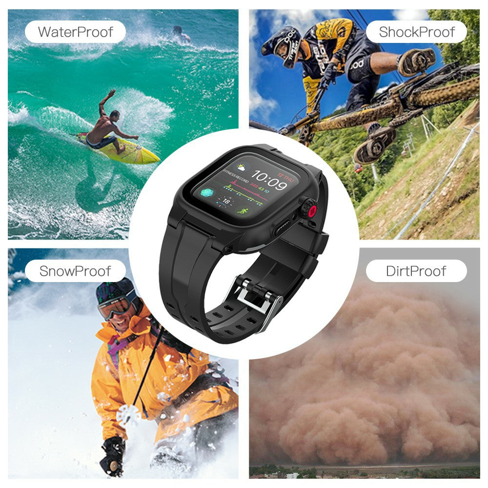 SHELLBOX Breathable Sports Silicone Watch Band+Waterproof Cover for Apple Watch Series SE / SE (2022) / 6 / 5 / 4 44mm - UNIQBUY