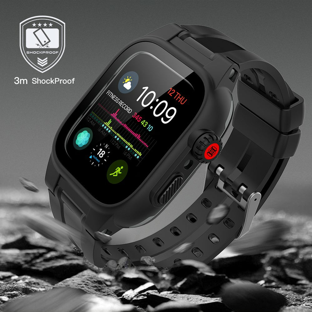 SHELLBOX Breathable Sports Silicone Watch Band+Waterproof Cover for Apple Watch Series SE / SE (2022) / 6 / 5 / 4 44mm - UNIQBUY