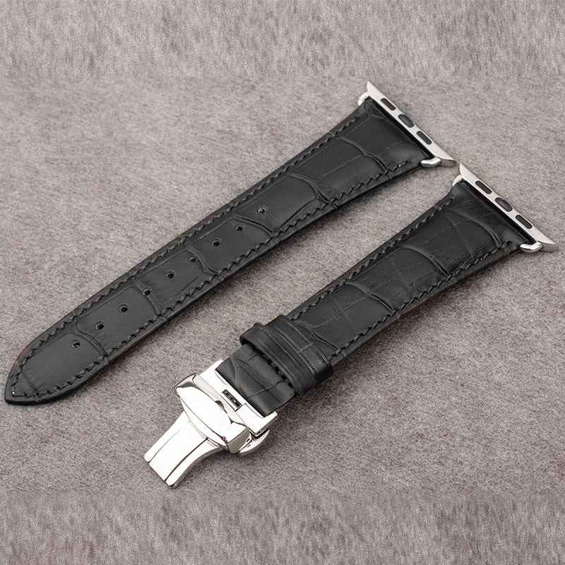 QIALINO For Apple Watch Series 8 45mm / Ultra 49mm / 7 45mm / 6 / SE / SE (2022) / 5 / 4 44mm 3 / 2 / 1 42mm Genuine Leather Watch Strap Replacement Watchband - Black