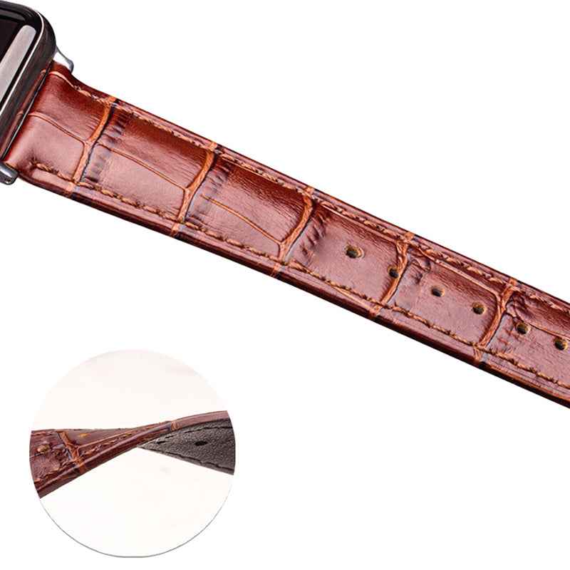QIALINO For Apple Watch Series 8 45mm / Ultra 49mm / 7 45mm / 6 / SE / SE (2022) / 5 / 4 44mm 3 / 2 / 1 42mm Genuine Leather Watch Strap Replacement Watchband - Black