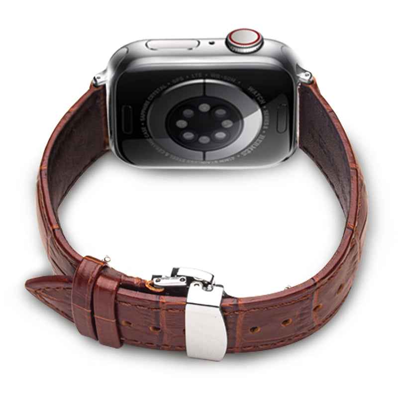 QIALINO For Apple Watch Series 8 45mm / Ultra 49mm / 7 45mm / 6 / SE / SE (2022) / 5 / 4 44mm 3 / 2 / 1 42mm Genuine Leather Watch Strap Replacement Watchband - Coffee