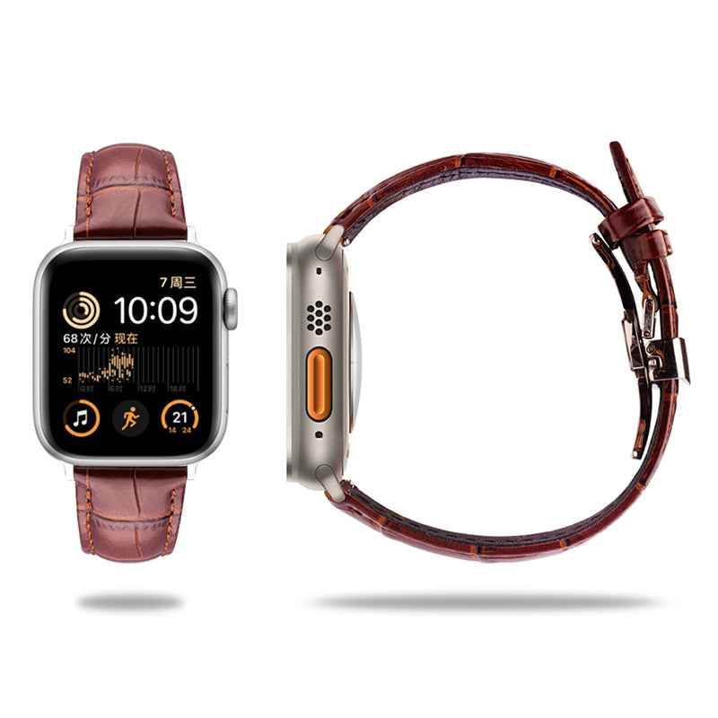QIALINO For Apple Watch Series 8 45mm / Ultra 49mm / 7 45mm / 6 / SE / SE (2022) / 5 / 4 44mm 3 / 2 / 1 42mm Genuine Leather Watch Strap Replacement Watchband - Brown
