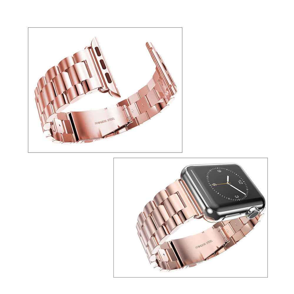 XINCUCO Three Bead Series Stainless Steel Watchband for Apple Watch Series 8 7 41mm / Series 6 SE / SE(2022) 5 4 40mm / Series 3 2 1 38mm - Rose