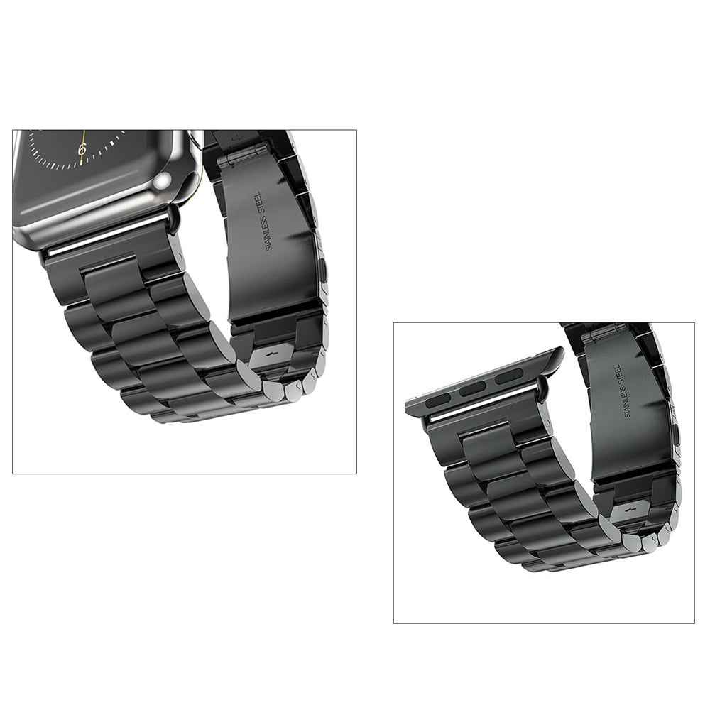 XINCUCO For Apple Watch Ultra 49mm / Series 8 45mm / 7 45mm / Series 6 / SE 44mm / SE (2022) 44mm / 5 / 4 44mm / Series 3 / 2 / 1 42mm Three Bead Series Stainless Steel Watch Strap - Black
