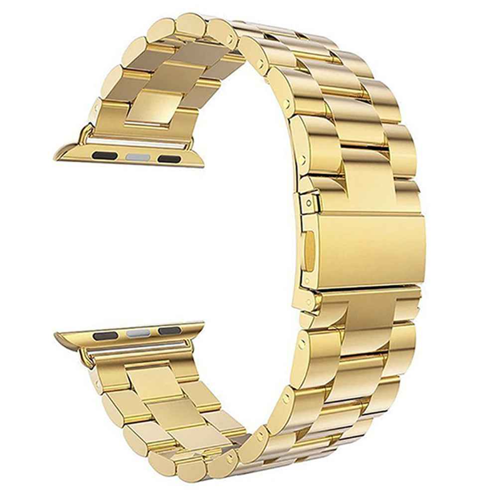 XINCUCO For Apple Watch Ultra 49mm / Series 8 45mm / 7 45mm / Series 6 / SE / SE (2022) 44mm / 5 / 4 44mm / Series 3 / 2 / 1 42mm Three Bead Series Stainless Steel Watch Strap - Gold