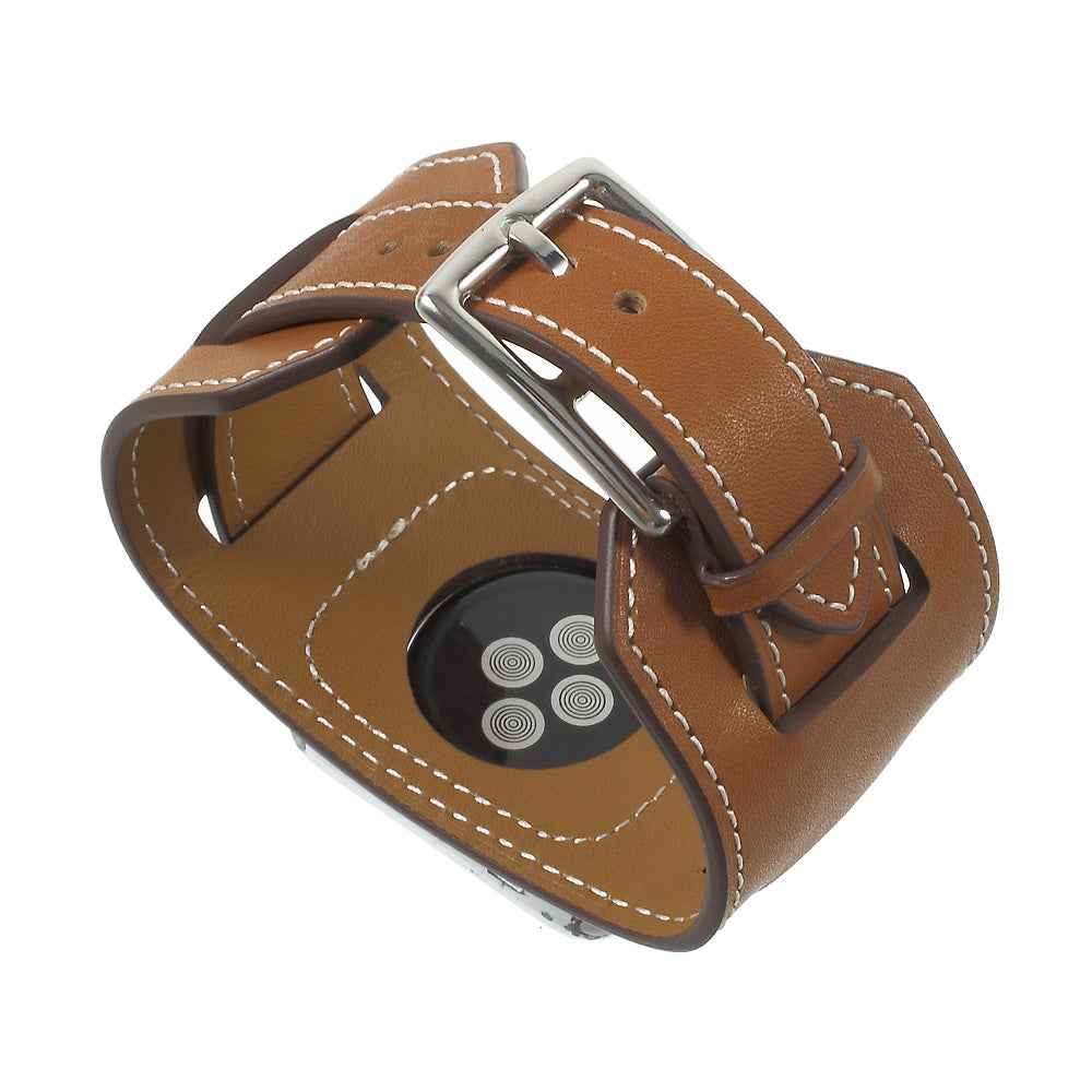 For Apple Watch Series 8 45mm / Ultra 49mm / 7 45mm / Series / 6 SE / SE (2022) / 5 / 4 44mm / Series 3 / 2 / 1 42mm Genuine Leather Watchband Strap - Brown