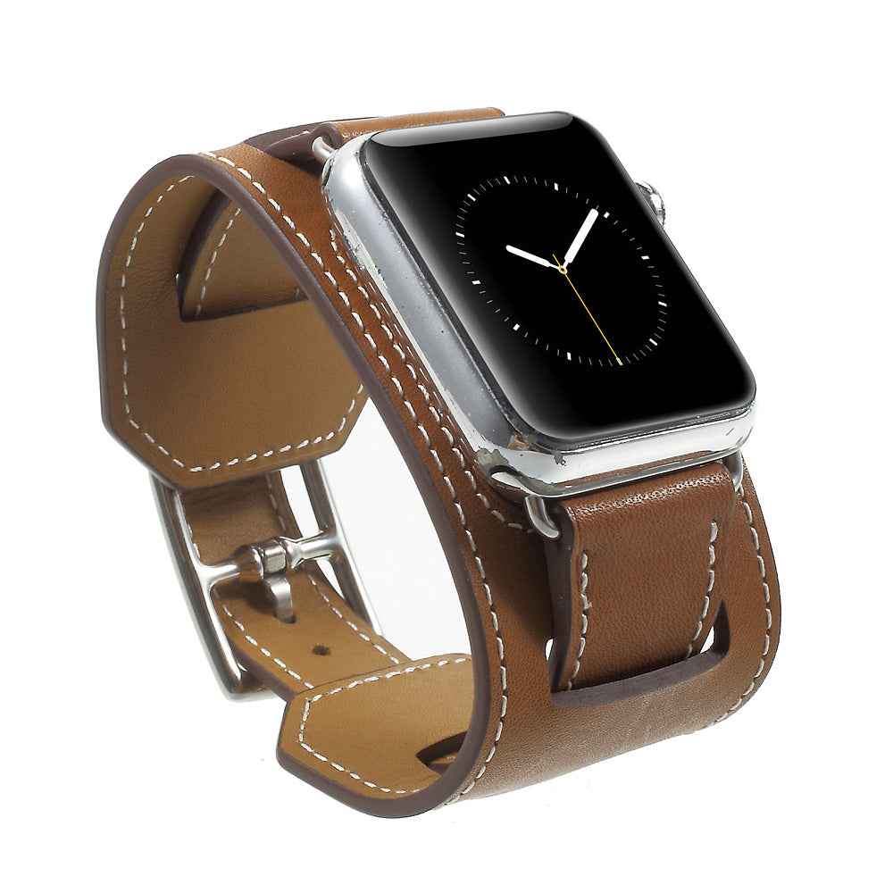 For Apple Watch Series 8 45mm / Ultra 49mm / 7 45mm / Series / 6 SE / SE (2022) / 5 / 4 44mm / Series 3 / 2 / 1 42mm Genuine Leather Watchband Strap - Brown