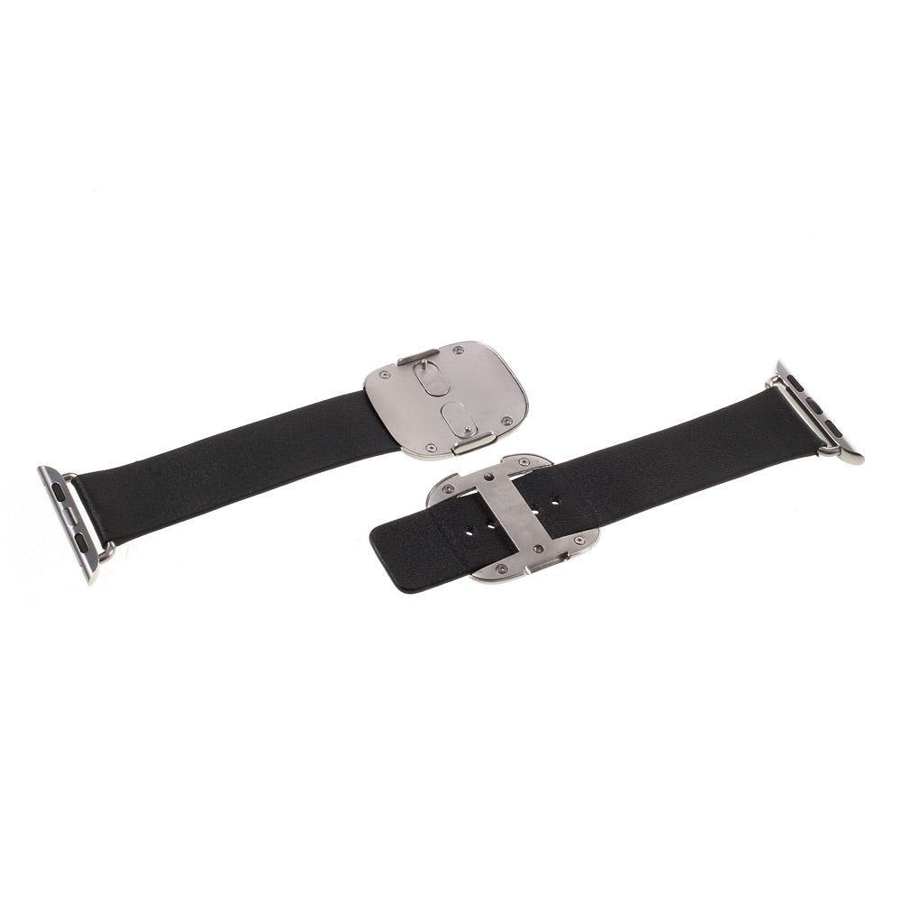 Genuine Leather Modern Style Watch Band for Apple Watch Series 8 7 41mm / Series 6 SE / SE(2022) 5 4 40mm / Series 3 2 1 38mm - Black - UNIQBUY