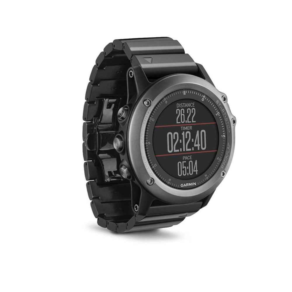 Solid Link Stainless Steel Watch Band with Butterfly Buckle for Garmin Fenix 3 - Black