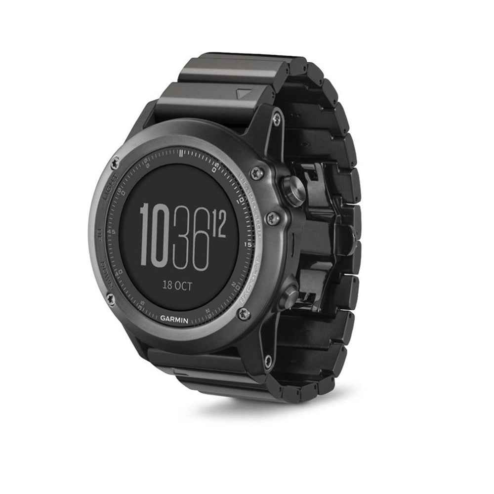 Solid Link Stainless Steel Watch Band with Butterfly Buckle for Garmin Fenix 3 - Black