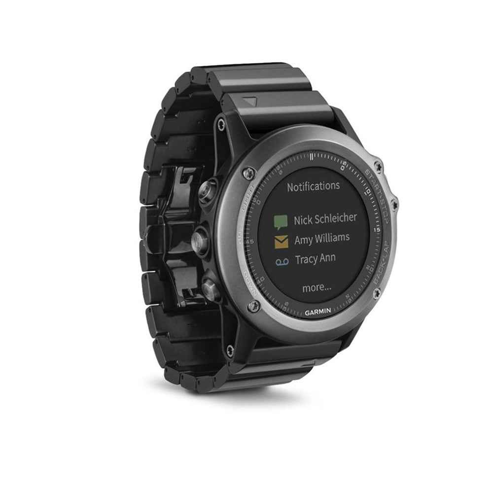 Solid Link Stainless Steel Watch Band with Butterfly Buckle for Garmin Fenix 3 - Black