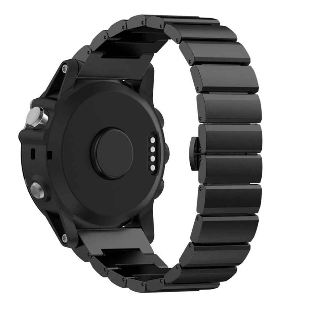 Solid Link Stainless Steel Watch Band with Butterfly Buckle for Garmin Fenix 3 - Black
