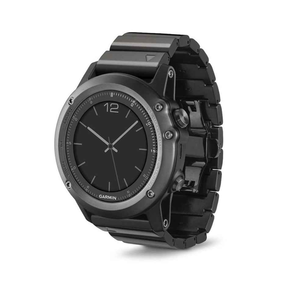 Solid Link Stainless Steel Watch Band with Butterfly Buckle for Garmin Fenix 3 - Black