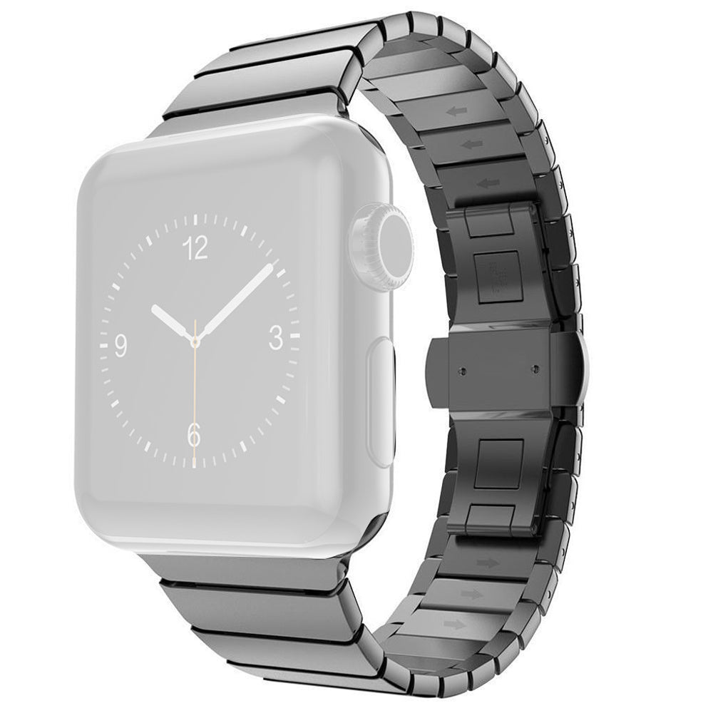 Stainless Steel Link Chain Watch Band with Butterfly Buckle for Apple Watch Series 8 7 41mm / Series 6 SE / SE(2022) 5 4 40mm / Series 3 2 1 38mm - Black - UNIQBUY