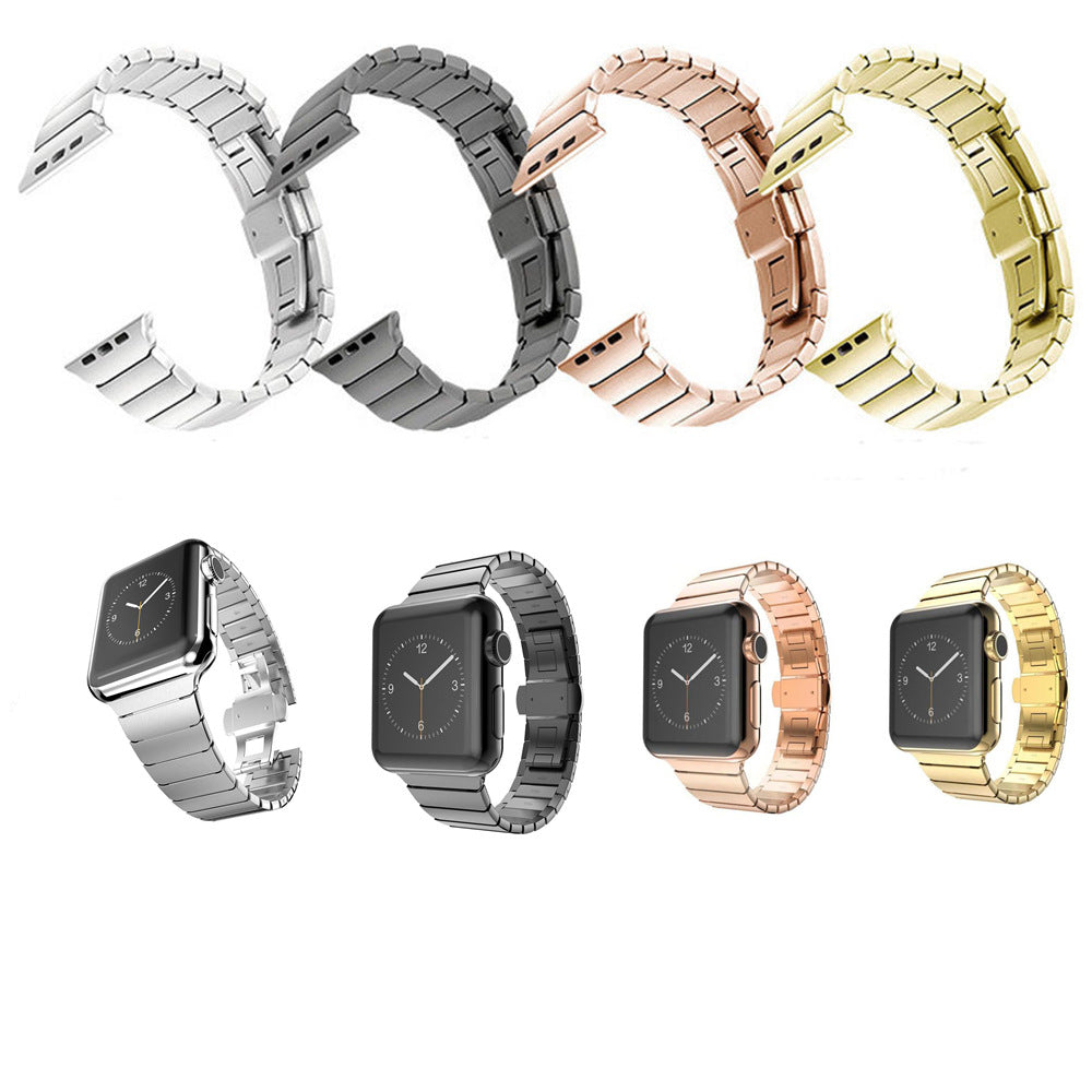 Stainless Steel Link Chain Watch Band with Butterfly Buckle for Apple Watch Series 8 7 41mm / Series 6 SE / SE(2022) 5 4 40mm / Series 3 2 1 38mm - Black - UNIQBUY