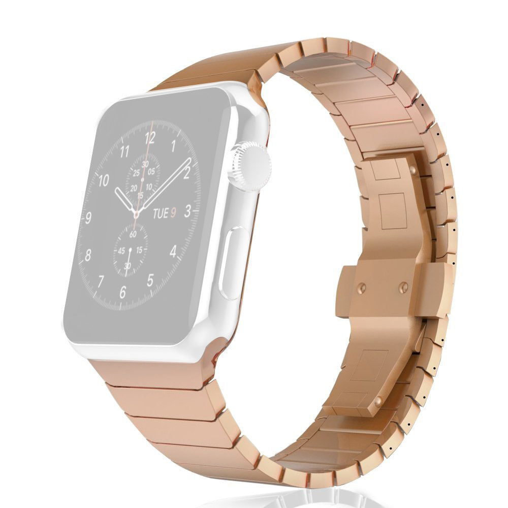 Solid Stainless Steel Link Bracelet Watch Strap for Apple Watch Series 8 7 41mm / Series 6 SE / SE(2022) 5 4 40mm / Series 3 2 1 38mm - Rose Gold Color - UNIQBUY