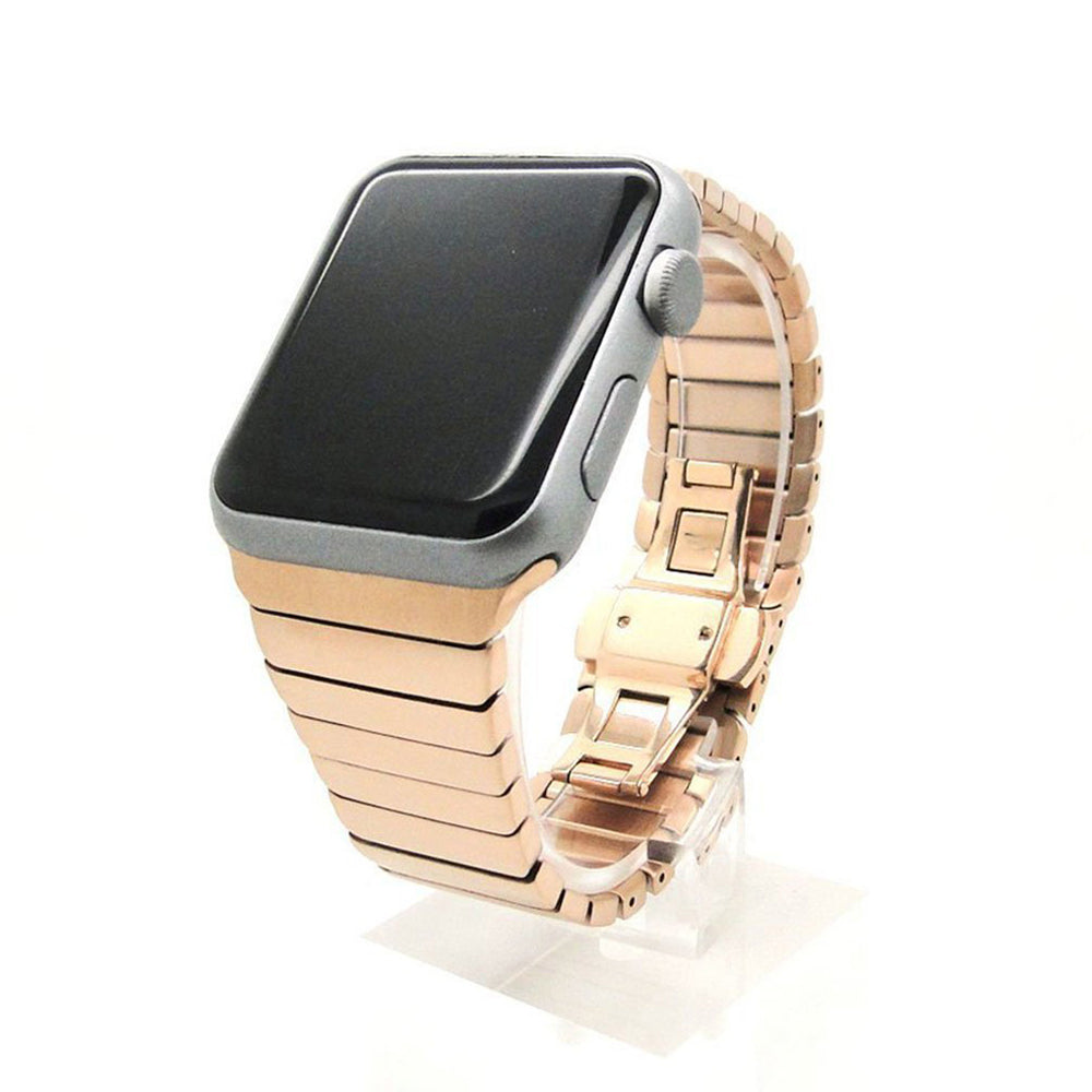 Solid Stainless Steel Link Bracelet Watch Strap for Apple Watch Series 8 7 41mm / Series 6 SE / SE(2022) 5 4 40mm / Series 3 2 1 38mm - Rose Gold Color - UNIQBUY