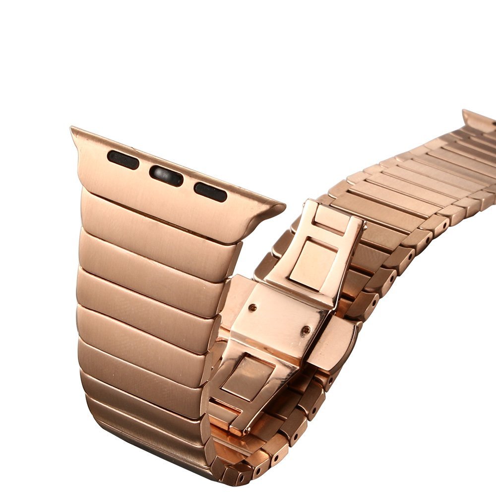 Solid Stainless Steel Link Bracelet Watch Strap for Apple Watch Series 8 7 41mm / Series 6 SE / SE(2022) 5 4 40mm / Series 3 2 1 38mm - Rose Gold Color - UNIQBUY